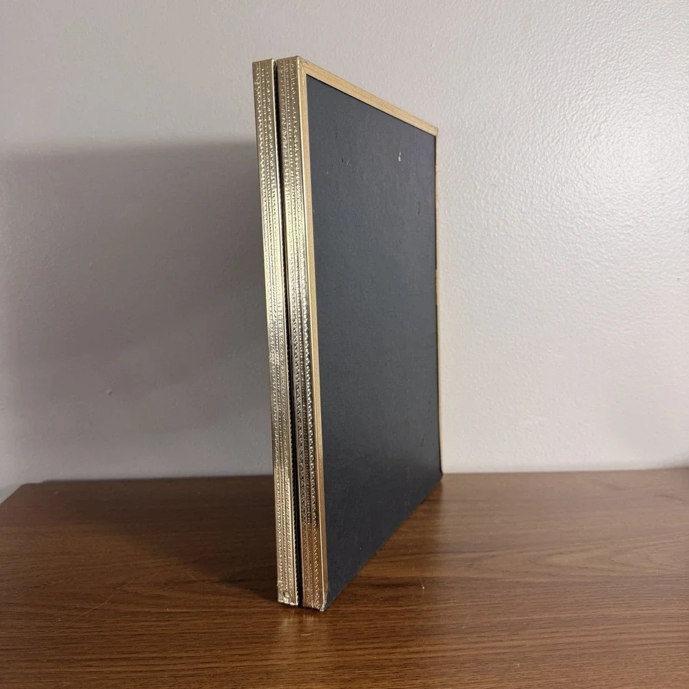 Vintage Intercraft Gold Tone Metal Double Hinged 8x10 Picture Frame Bi Fold